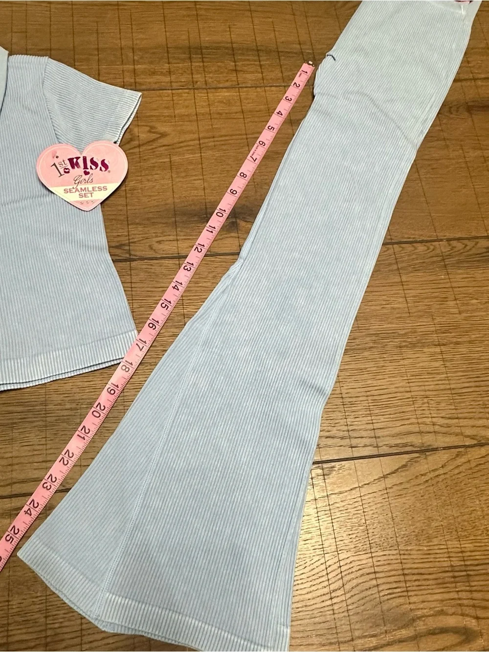 Kiss Seamless Light Blue Ribbed Kids Ribbed 2 Piece Set Girls 10-12 NWT